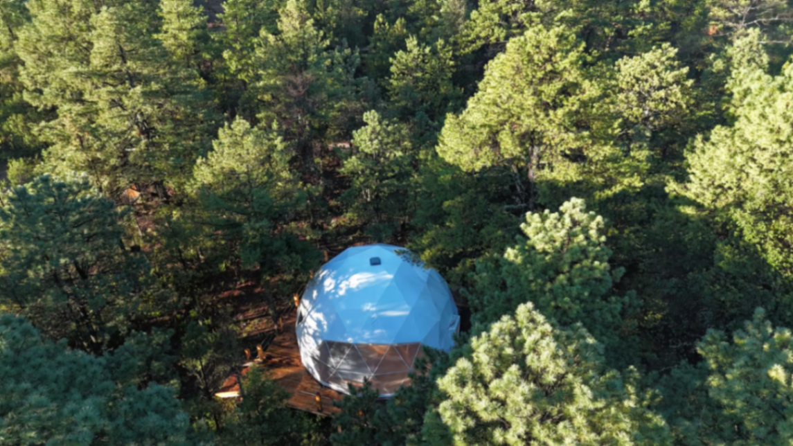Vista aérea del domo en medio del bosque